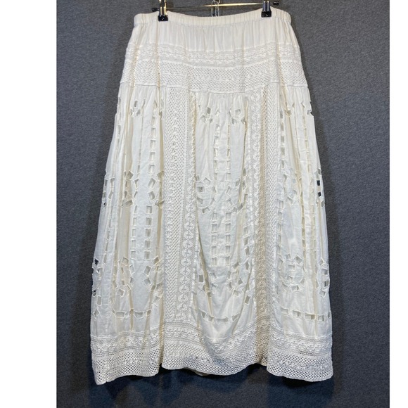 Kyra Dresses & Skirts - Kyra White Cotton Eyelet Lace Maxi Skirt Elastic Waist Boho Cottagecore Large